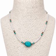 Collier Pendentif Perles Howlite & Turquoise Népalais Fin (42 cm)