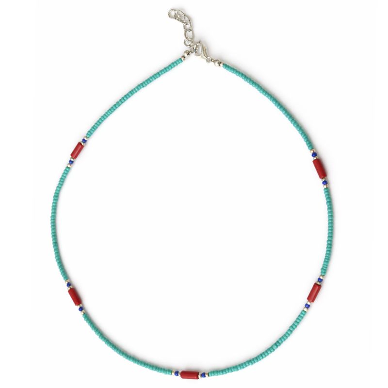 Collier Lapis, Turquoise & Coralite Népalais Fin (42 cm)