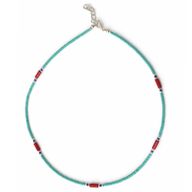 Collier Lapis, Turquoise & Coralite Népalais Fin (42 cm)