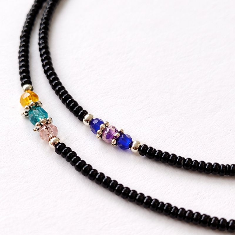 Collier Double Onyx Noir & Perles Facettées Népalais Fin (42 cm)