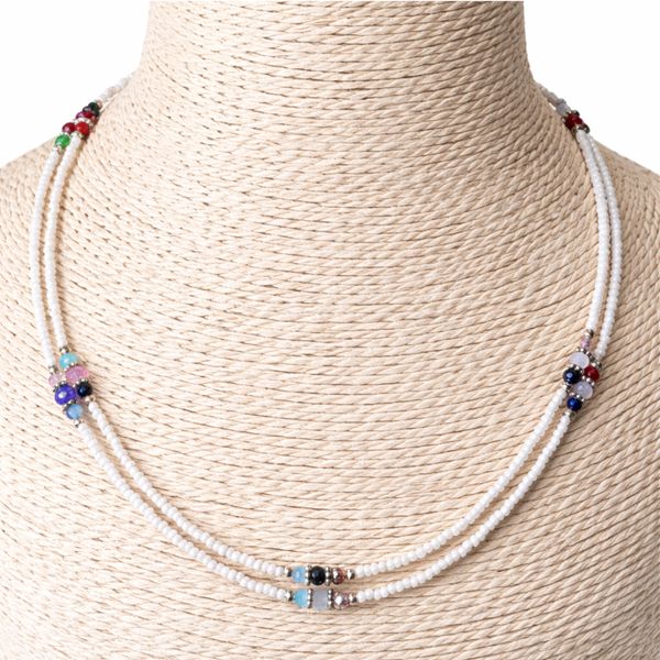 Collier Double Howlite & Perles Facettées Népalais Fin (42 cm)