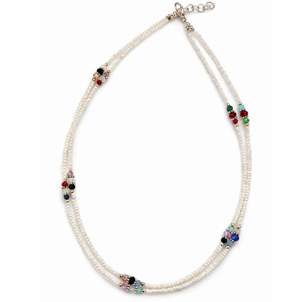 Collier Double Howlite & Perles Facettées Népalais Fin (42 cm)