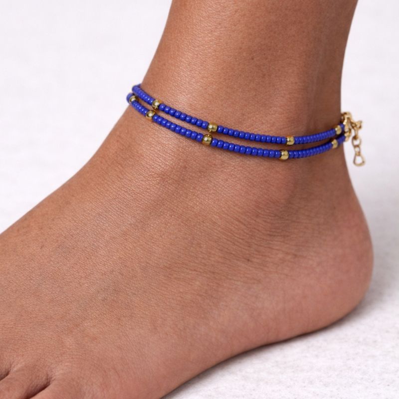 Bracelet de Cheville Double Lapis & Perles Laiton Népalais (22 cm)