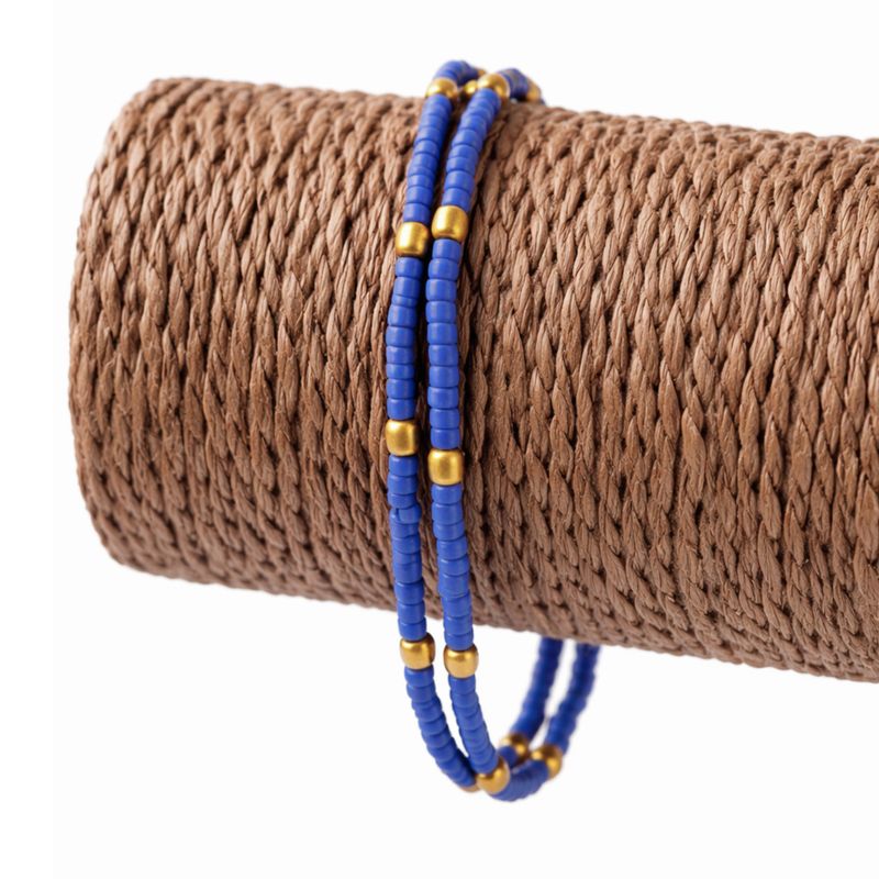 Bracelet de Cheville Double Lapis & Perles Laiton Népalais (22 cm)