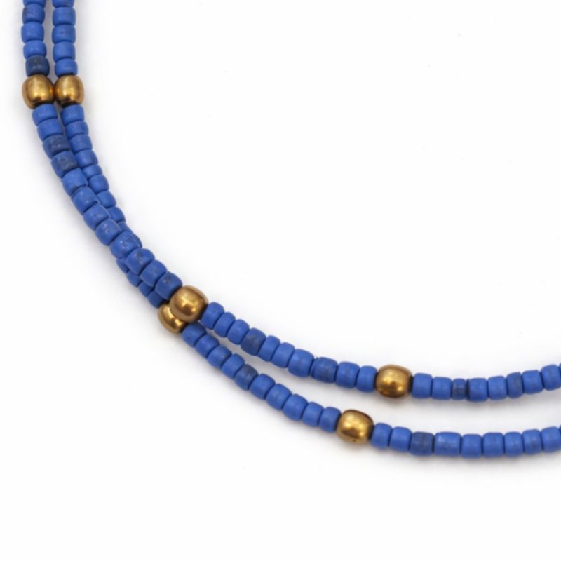 Bracelet de Cheville Double Lapis & Perles Laiton Népalais (22 cm)