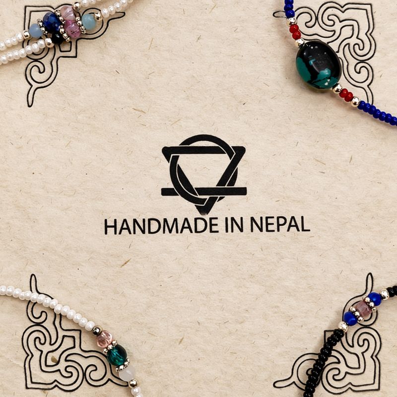 Bracelet de Cheville Double Lapis & Perles Laiton Népalais (22 cm)
