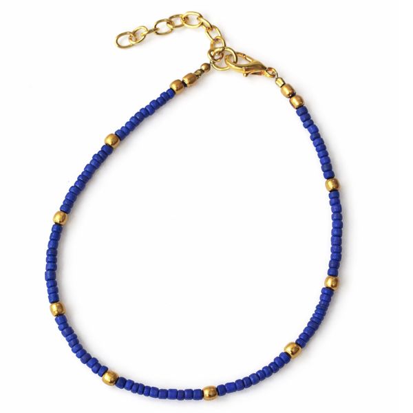 Bracelet de Cheville Lapis & Perles Laiton Népalais (22 cm)