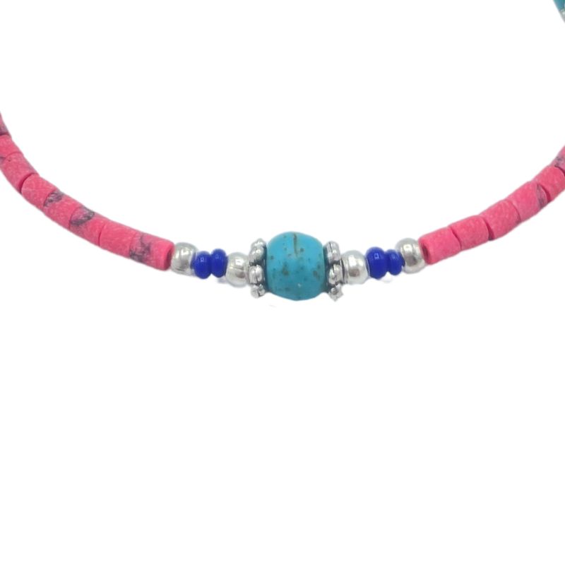 Bracelet Népalais en Pierre Extra-Fine - Corail Rose & Perles en Turquoise