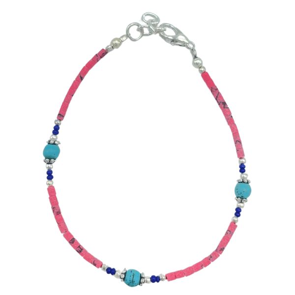 Bracelet Népalais en Pierre Extra-Fine - Corail Rose & Perles en Turquoise