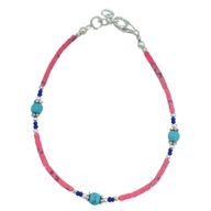 Bracelet Népalais en Pierre Extra-Fine - Corail Rose & Perles en Turquoise