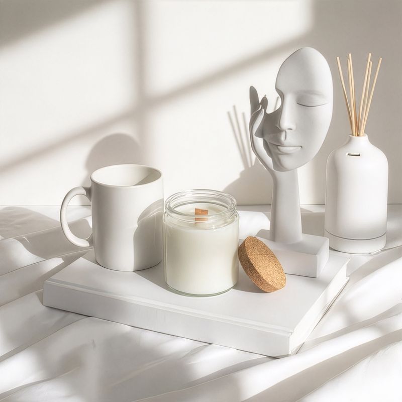 Bougie Mèche en Bois Cire de Soja - Feuilles et Lin- Sans Étiquette