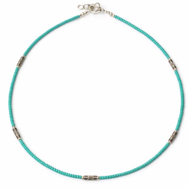 Collier Népalais en Pierre Extra-Fine - Turquoise & Acier