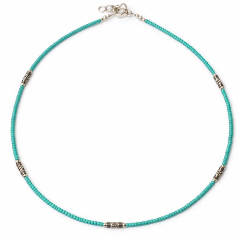 Collier Népalais en Pierre Extra-Fine - Turquoise & Acier