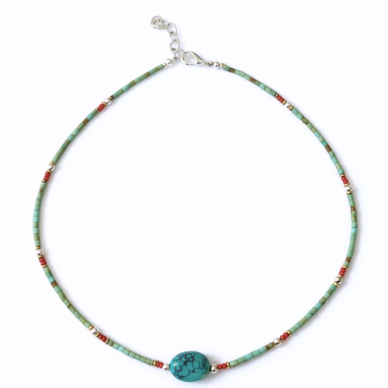 Collier Népalais en Pierre Extra-Fine - Turquoise & Pierre