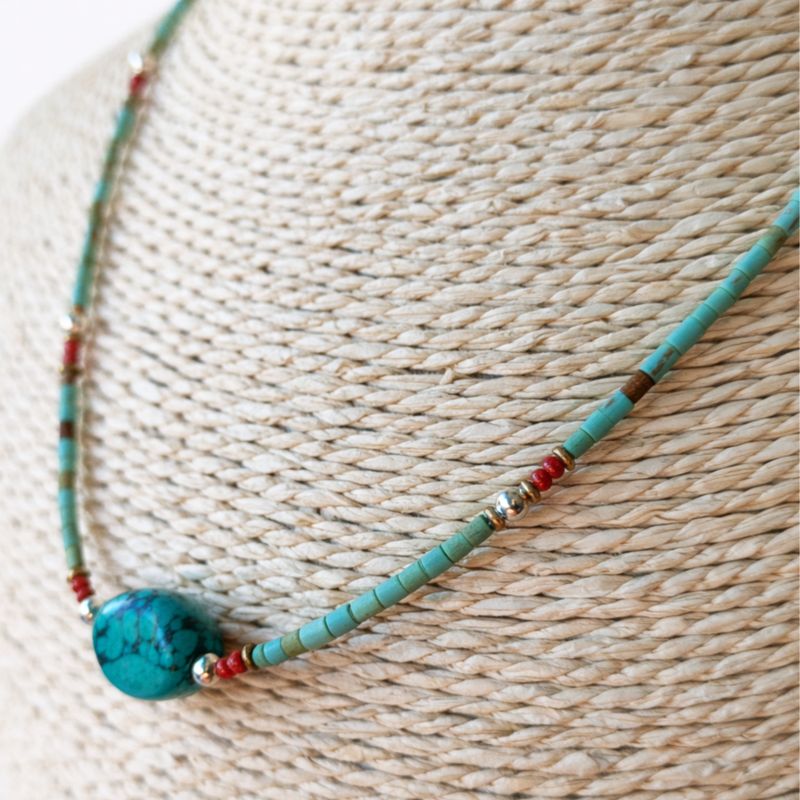 Collier Népalais en Pierre Extra-Fine - Turquoise & Pierre