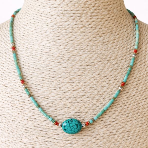 Collier Népalais en Pierre Extra-Fine - Turquoise & Pierre