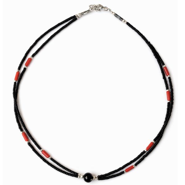 Collier Népalais Perles Extra Fines - 2 Rangées - Pendentif Noir