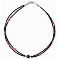 Collier Népalais Perles Extra Fines - 2 Rangées - Pendentif Noir