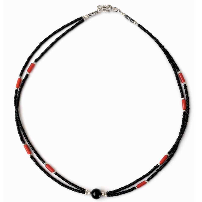 Collier Népalais Perles Extra Fines - 2 Rangées - Pendentif Noir