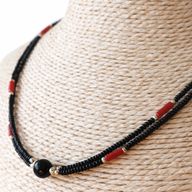 Collier Népalais Perles Extra Fines - 2 Rangées - Pendentif Noir