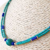 Collier Népalais Extra Fin - 2 Rangées - Pendentif Lapis Bleu