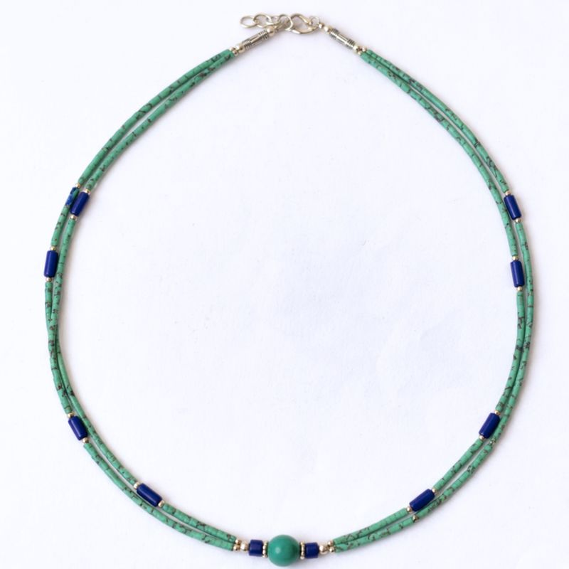 Collier Népalais Extra Fin - 2 Rangées - Pendentif Lapis Bleu