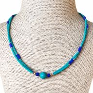 Collier Népalais Extra Fin - 2 Rangées - Pendentif Lapis Bleu