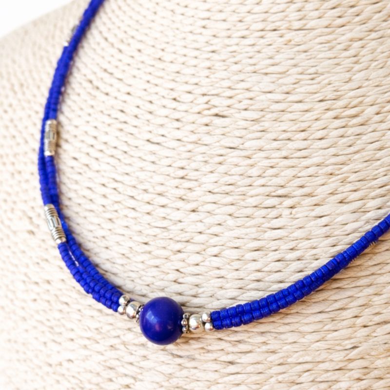 Collier Népalais Extra Fin - 2 Rangées - Onyx Bleu