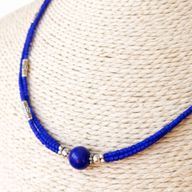 Collier Népalais Extra Fin - 2 Rangées - Onyx Bleu