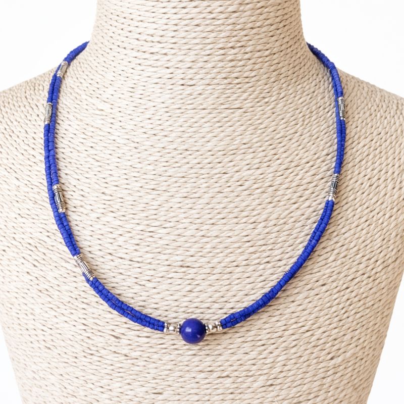 Collier Népalais Extra Fin - 2 Rangées - Onyx Bleu