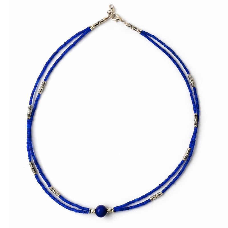 Collier Népalais Extra Fin - 2 Rangées - Onyx Bleu