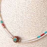 Collier Népalais Extra-Fin Deux Rangées - Pendentif Perle & Turquoise