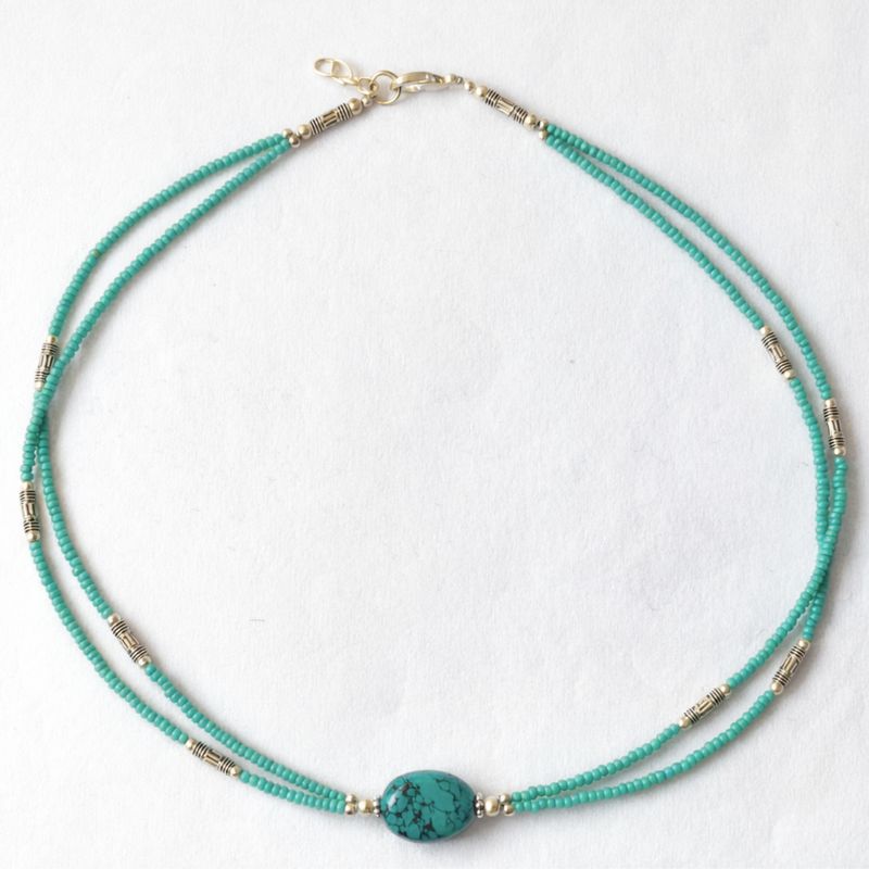 Collier Népalais Extra Fin - 2 Rangées - Turquoise