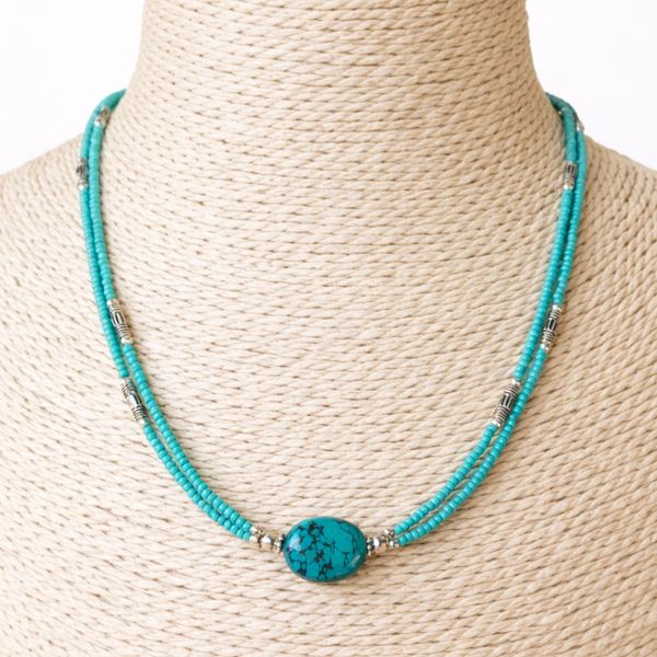 Collier Népalais Extra Fin - 2 Rangées - Turquoise