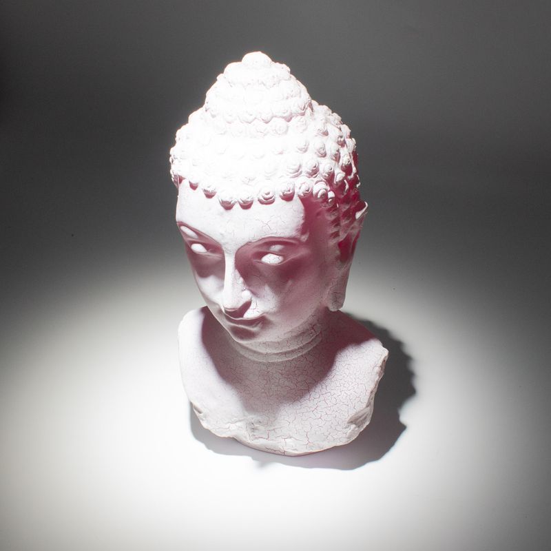 Lampe-buste de Bouddha - craquelé cerise - socle ovale