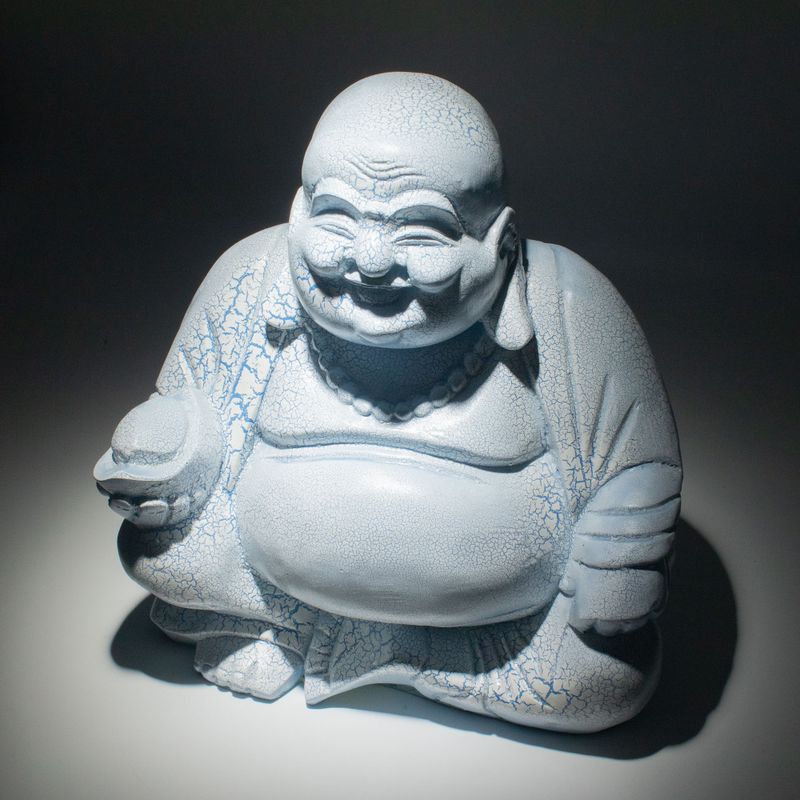 Lampe du Bouddha riant bleu ciel - socle rond