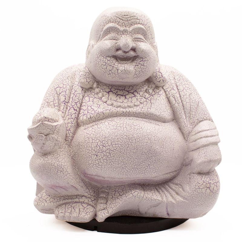 Lampe du Bouddha rieur craquelé lavande - socle rond