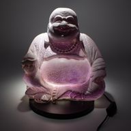 Lampe du Bouddha rieur craquelé lavande - socle rond