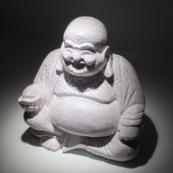Lampe du Bouddha rieur craquelé lavande - socle rond