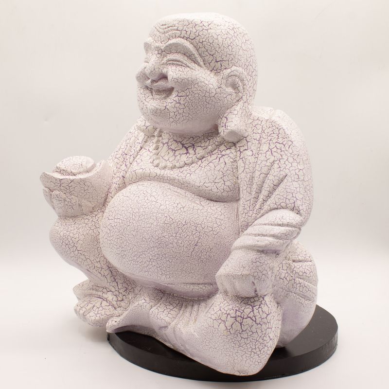 Lampe du Bouddha rieur craquelé lavande - socle rond