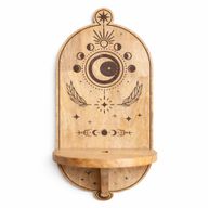 Étagère murale en arche gravée d'arbres et de phases lunaires