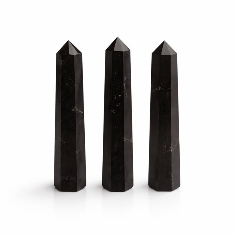 Pointes d'obélisque à six faces en pierre gemme d'environ 11 cm - Tourmaline noire