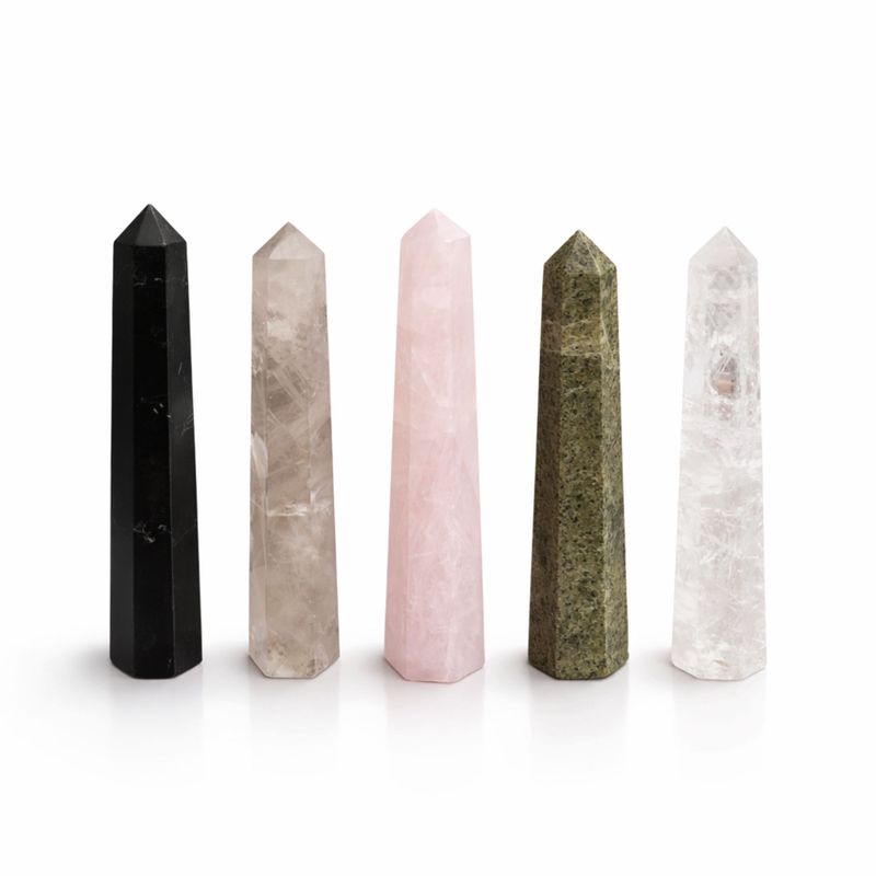 Pointes obélisques à six faces en pierre gemme, environ 11 cm - quartz rose