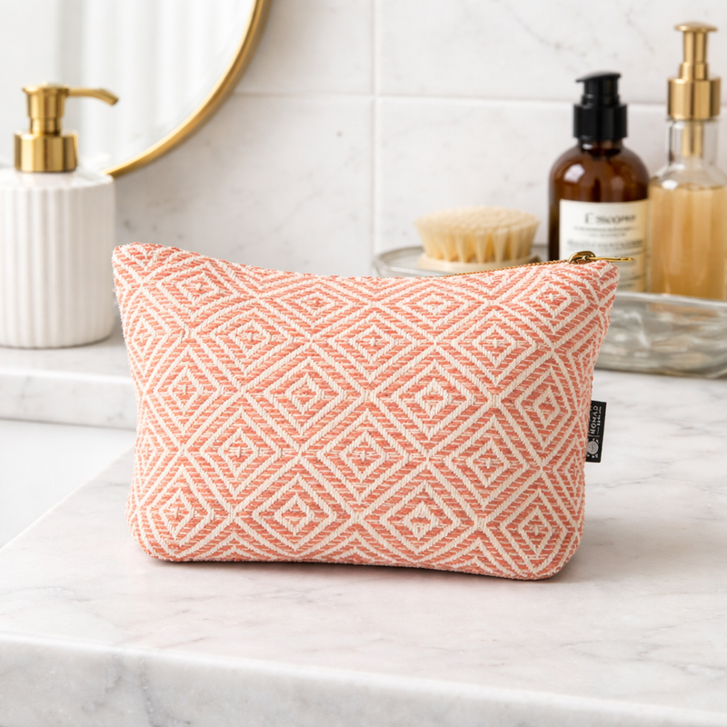 Trousse de toilette en jacquard indien Nomad Sari - Labyrinthe corail