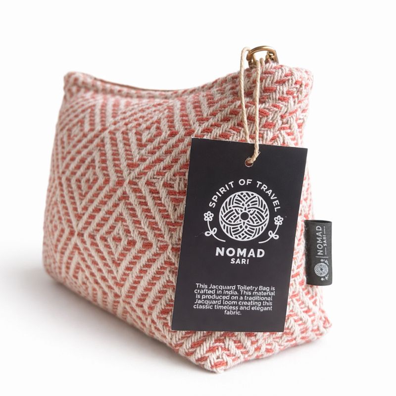 Trousse de toilette en jacquard indien Nomad Sari - Labyrinthe corail