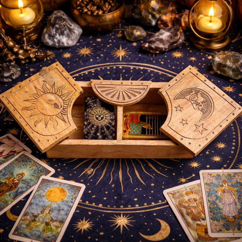 Boîte coulissante gravée du Soleil et de la Lune