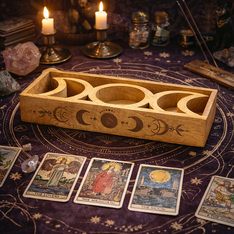 Plateau de tarot des phases lunaires avec porte-cartes