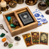 Boîte de tarot à deux compartiments avec porte-cartes