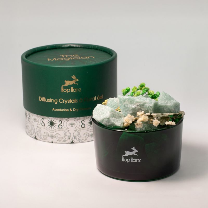 Cristaux Diffuseurs Hop Hare & Ensemble Floral – Le Magicien – Aventurine Verte