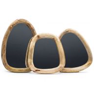 Ensemble de 3 miroirs en forme de galet - Finition bois clair